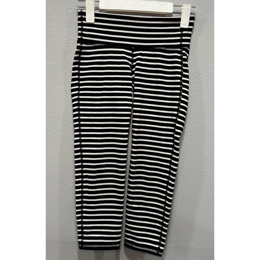 Athleta Leggings Activewear Women's XS Stripe Black & White Ankle Waist Support